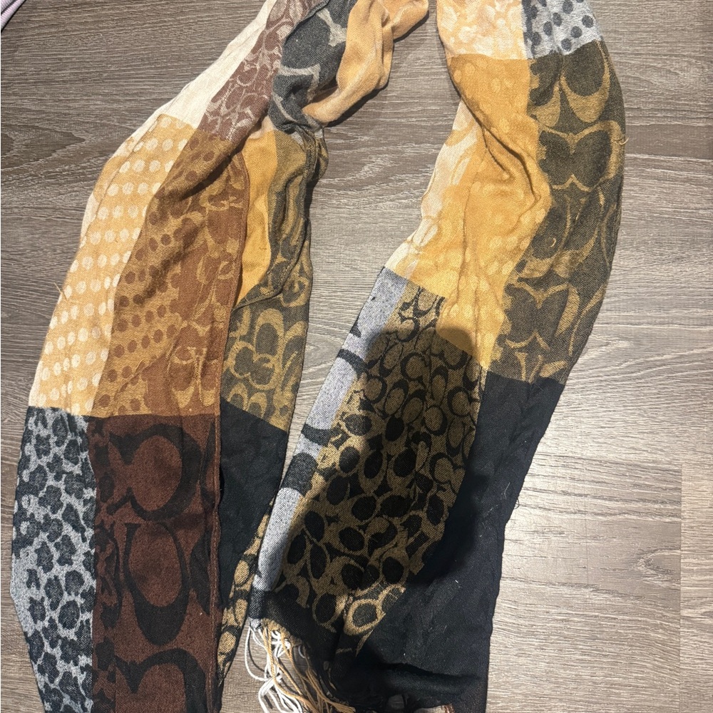 Patterned Logo Scarf in Mustard, Brown & Black